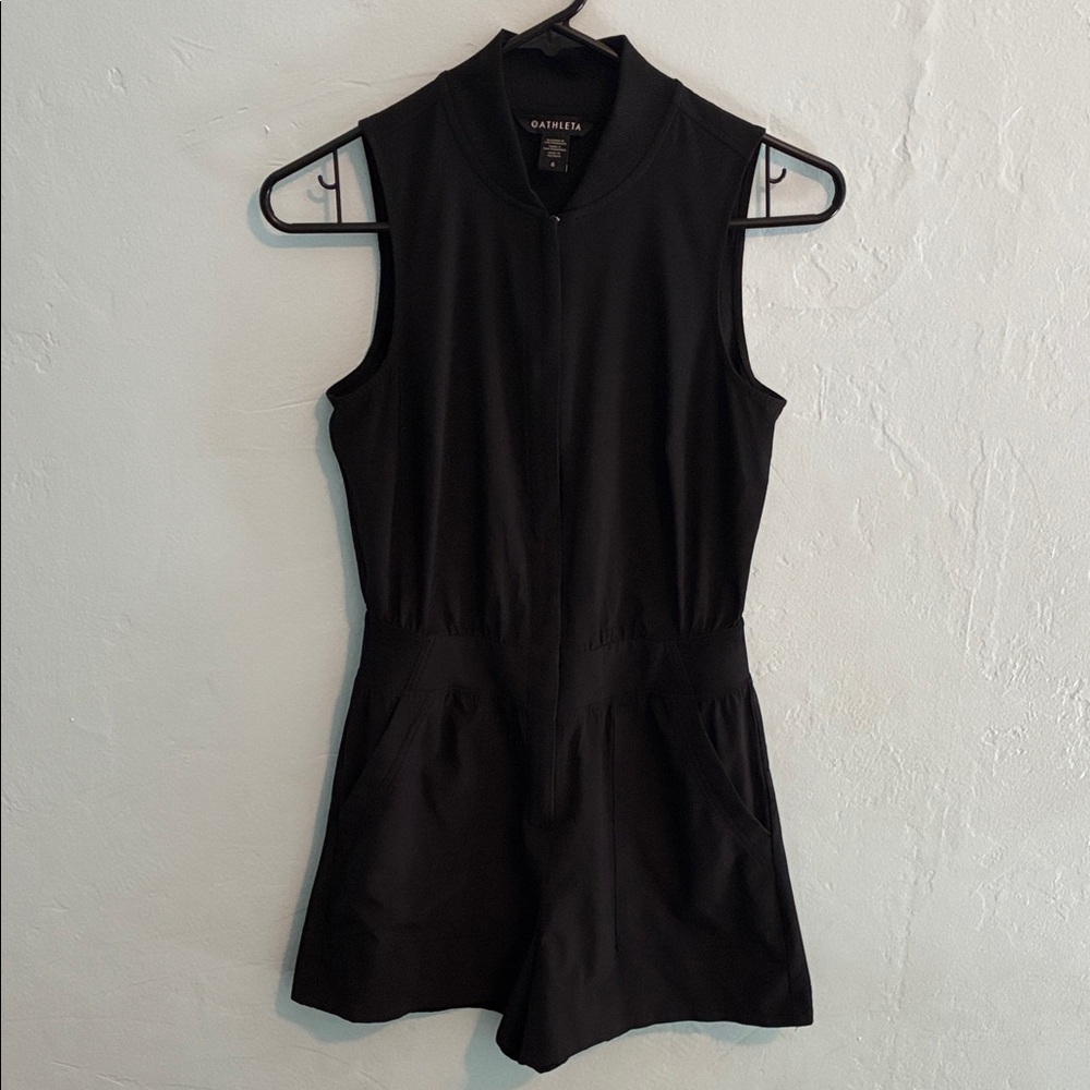 Athleta Black Sleeveless Zip Romper